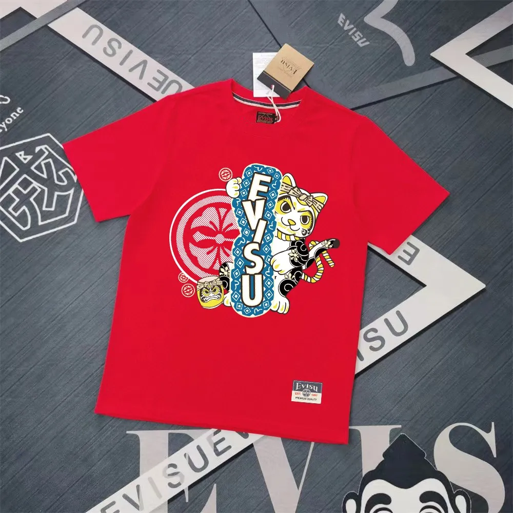 Evisu 2025New Arrival T ⚠ Quality⚠ Same Style T 。 ，Black S-XXL，White S-XXL，Gray M-XXL，Red S-XXL， Red M-XXL